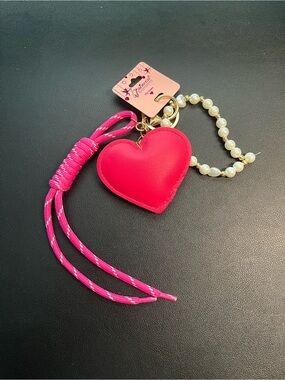 Princess Accessories Pink Heart Keychain/Charm/Wristlet with Pearl Bead Strap